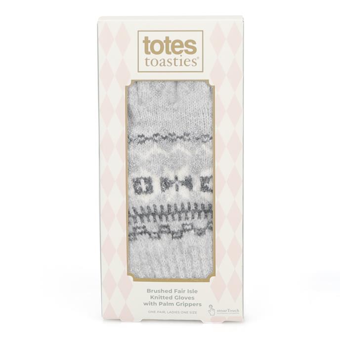 totes toasties® Ladies Stretch Knitted SmarTouch Gloves Grey Fair Isle Extra Image 5